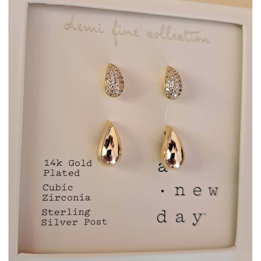 A New Day Earring Set Womens OS Gold New 14k Gold Plated CZ Teardrop 956-200-CB6